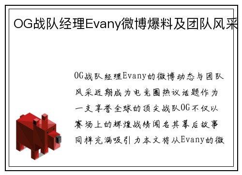 OG战队经理Evany微博爆料及团队风采